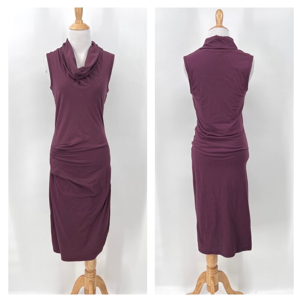 JAMES PERSE Cowl Neck Midi Dress Womens Medium Purple Plum Sleeveless Ruched